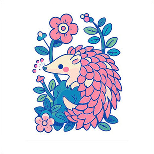 可爱刺猬与花卉插画