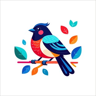 彩色小鸟栖于多彩枝头