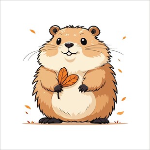 抱秋叶的可爱小地鼠