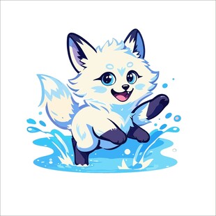 欢快白狐在水中嬉戏