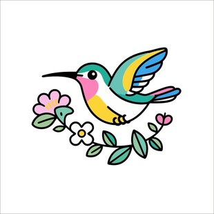 彩色蜂鸟与花卉图案
