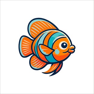 彩色条纹小鱼插画