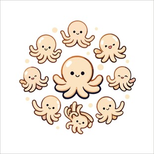 可爱章鱼家族插画