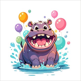 欢乐河马在水中玩气球
