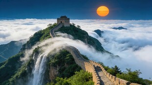 云海中壮丽的长城日出