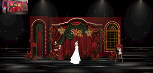 复古舞台上的白色婚纱展示