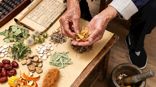 厨师手中的多彩新鲜药材