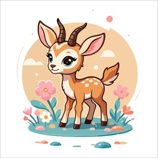 可爱小鹿置身花草间