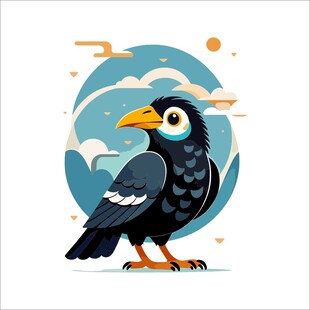 插画中的黑羽鸟