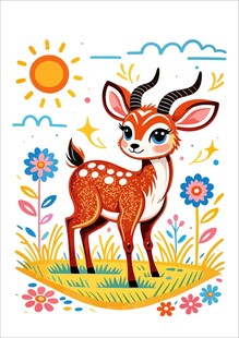 可爱小鹿在多彩花丛中