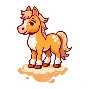 可爱小马站立在云朵上