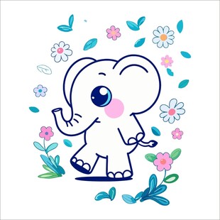 可爱小象漫步花丛间