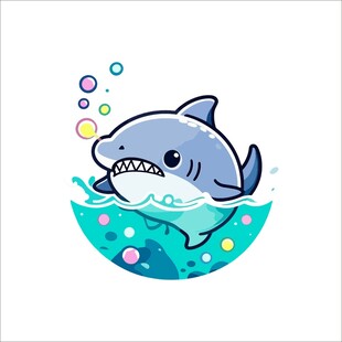 可爱卡通鲨鱼水中游