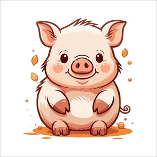 可爱小猪坐于泥地