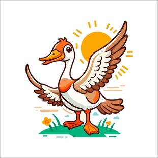 展翅的卡通鸭子