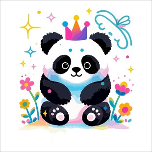 戴皇冠的可爱熊猫插画