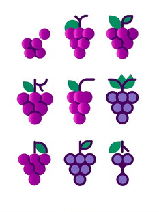 紫色葡萄矢量图标集合