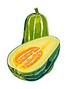 切开的绿色条纹甜瓜