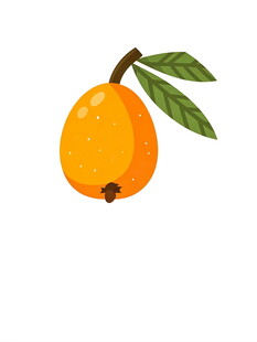 手绘橙色枇杷带绿叶
