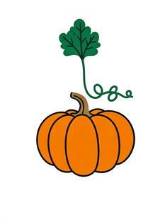 手绘可爱南瓜与叶片图案