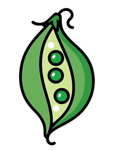 卡通形象的翠绿豌豆荚