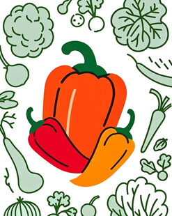 多彩甜椒与蔬菜环绕图
