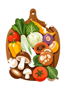 多彩新鲜蔬菜摆于砧板上