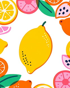 柠檬与多彩水果背景图