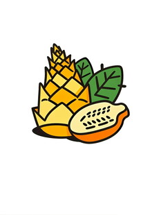 卡通菠萝与切开的水果