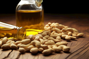瓶装花生油与散落花生