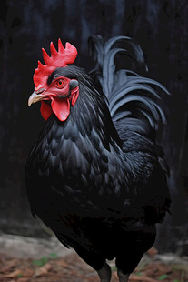 黑羽红冠公鸡