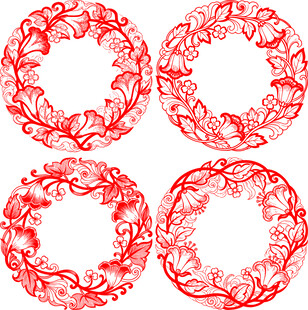 红色花纹圆形装饰图案