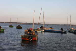海上停泊的多彩渔船