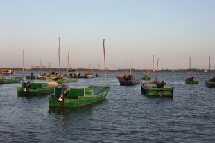 海上停泊的多彩船只