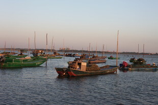 海上停泊的多彩渔船