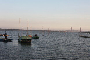 海上小船与远处的帆船