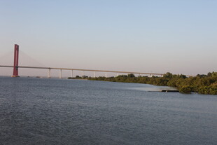 河畔壮观桥梁远景