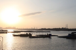 夕阳下的宁静港口