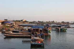 港口停泊的多彩渔船