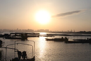 夕阳下的宁静河畔码头