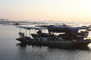 江上船只伴夕阳美景