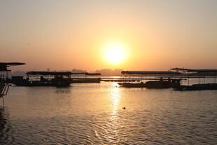 夕阳下的宁静水面景观