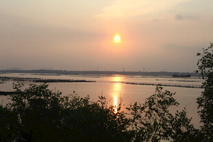 夕阳下的河畔美景