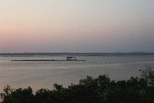 黄昏时分的静谧湖景