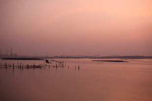 黄昏下的宁静水域景观