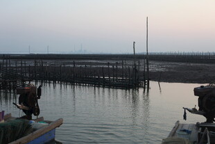 黄昏下的码头与停泊船只