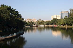 湖畔城市风光静谧美好