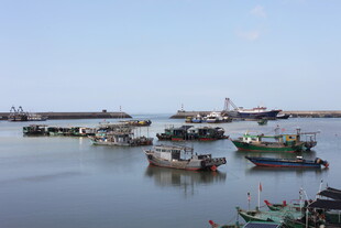 海港停泊的多彩渔船