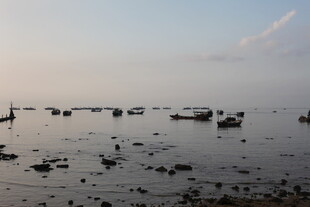 海边浅滩上的礁石景观