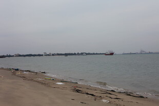 海滨沙滩远处船只景象